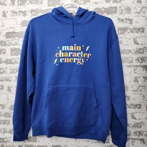 NWT LuLaRoe Large Alex Pullover Hoodie Sweatshirt Blue "Main Character Energy"